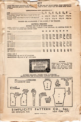 1930's Simplicity Men's Two Piece Pajamas Pattern - Chest 36" - No. 1617