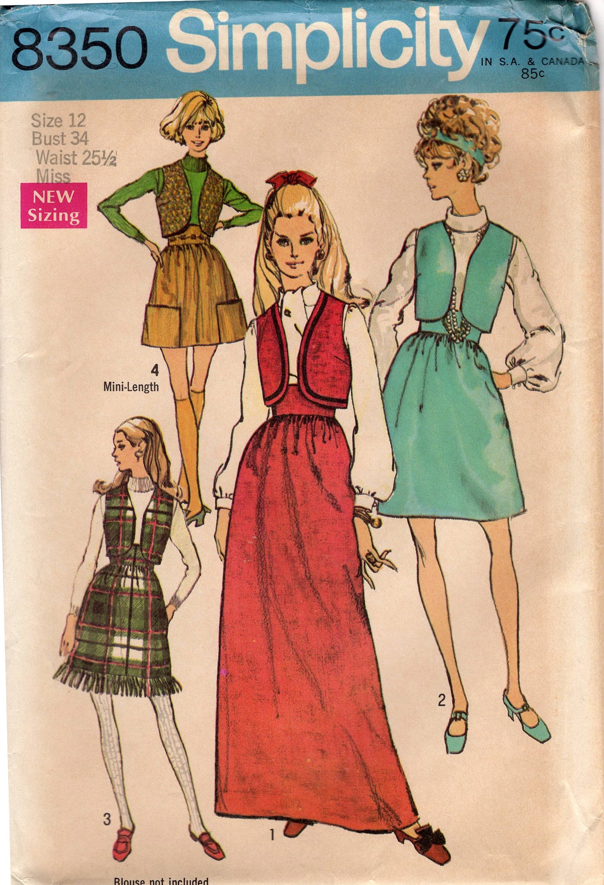 1960's Simplicity Set of Vests and Skirt Pattern - Bust 34" - No. 8350