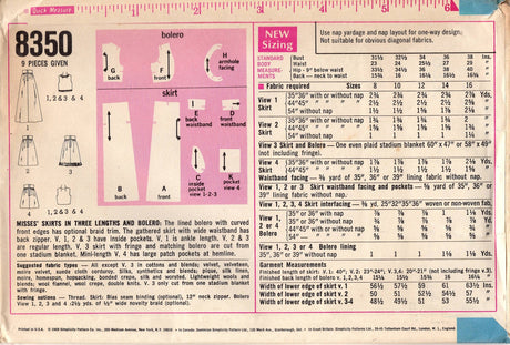 1960's Simplicity Set of Vests and Skirt Pattern - Bust 34" - No. 8350