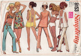 1960's Simplicity Bra Top, Cover Up and Hip hugger Pants pattern - Bust 34" - No. 8153