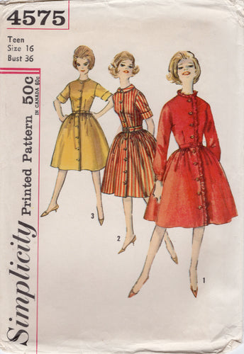 1960's Simplicity Shirtwaist Dress with High Neckline and Gathered skirt - Bust 36