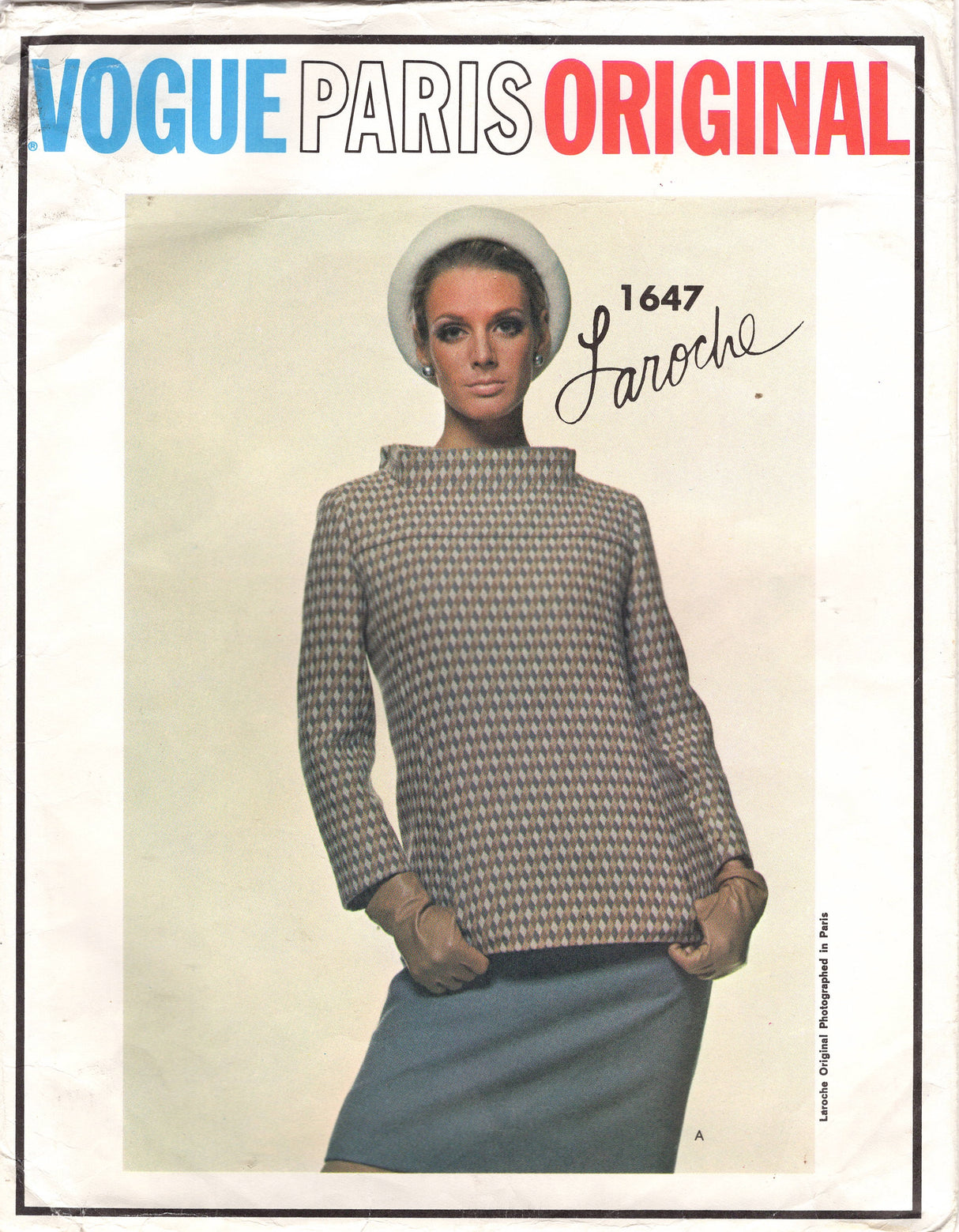 1960's Vogue Paris Original Straight Shift Dress and Jacket with Wide Collar pattern - Bust 32" - No. 1647