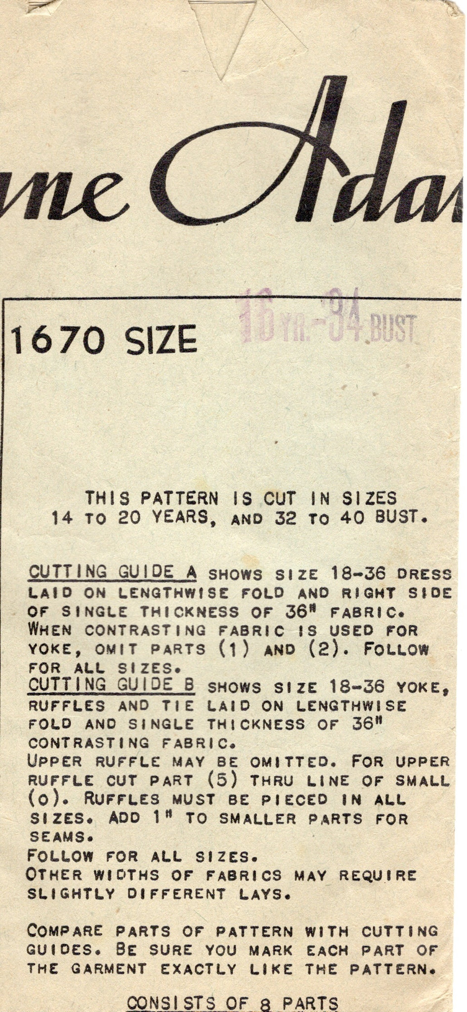 1930's Anne Adams One Piece Dress Pattern with Yoked Bodice and Slim S ...