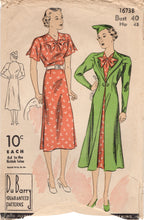1940's DuBarry One Piece Dress with Flutter Sleeve and Redingote Pattern - Bust 40" - No. 1673B
