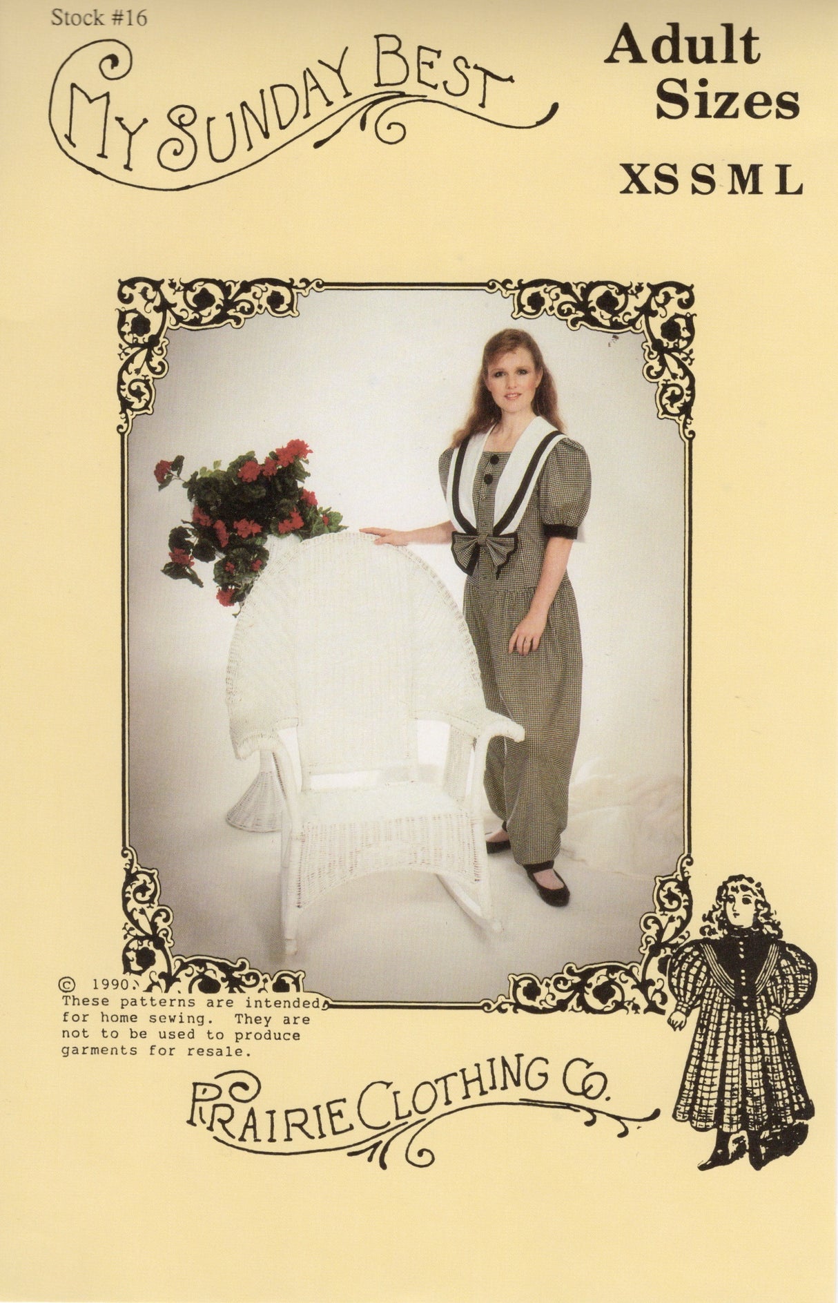 1990's Prairie Clothing Company Jumpsuit Pattern with Large Collar - Bust 34-40" - No. 16