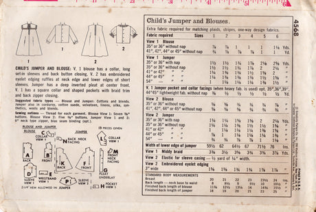 1960's Simplicity Child's Tent Dress and Blouse Pattern - Chest 24" - No. 4568