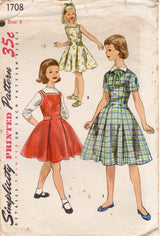 1950's Simplicity Child's Princess Line Dress Pattern with Detachable Collar - Chest 26" - No. 1708