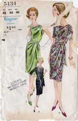 1960's Vogue One-Piece Dress with Draped Shoulder and Draped Skirt Pattern - Bust 44" - No. 5434