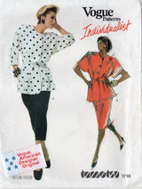 1980's Vogue Individualist Peplum Button Up Shirt and Pencil Skirt Pattern - TAMOTSU - Bust 34" - No. 1710