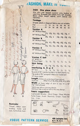 1960's Vogue One-Piece Dress with Draped Shoulder and Draped Skirt Pattern - Bust 44" - No. 5434