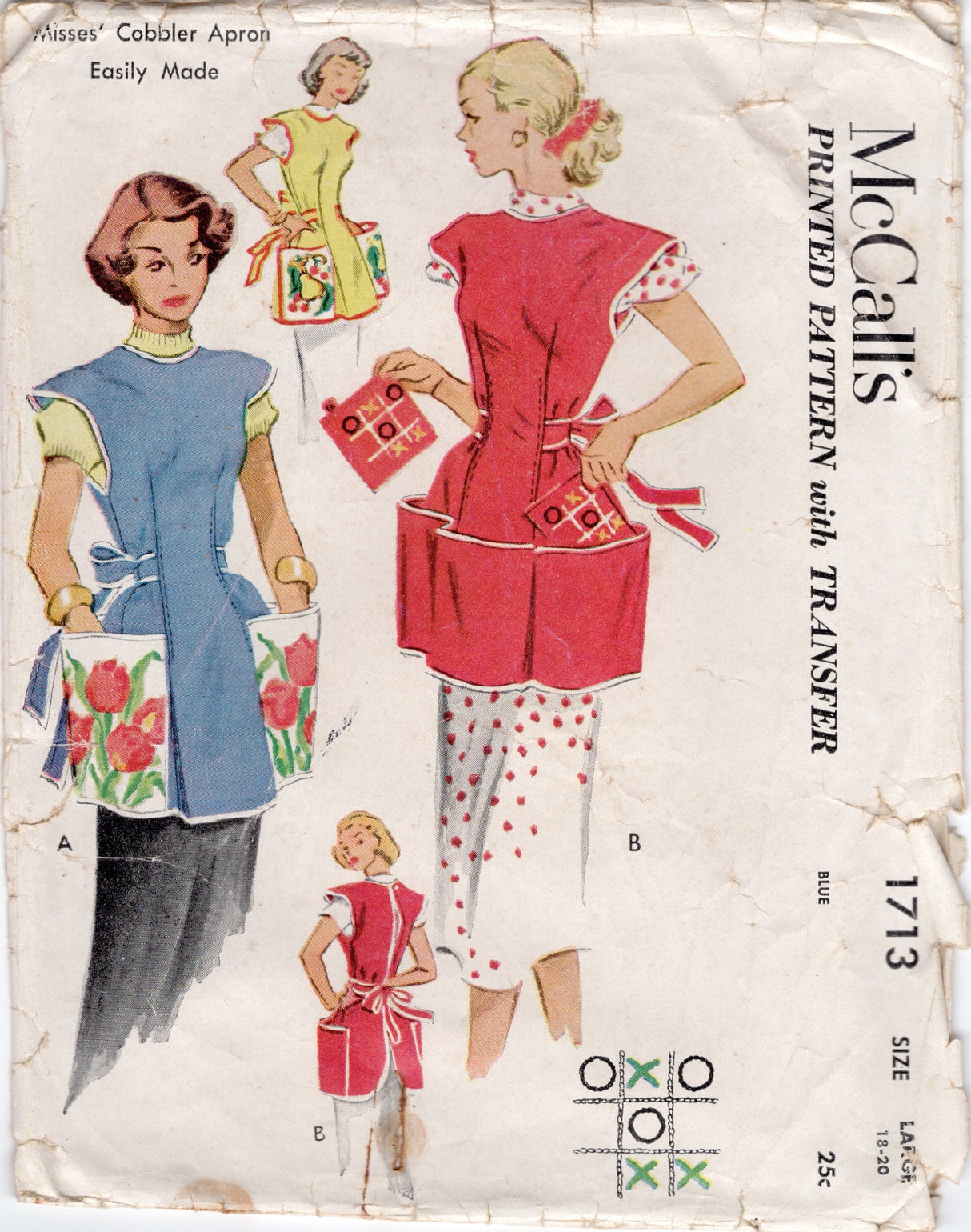 1950's McCall's Cobbler Apron and Pot holder Pattern - Bust 36-38" - No. 1713