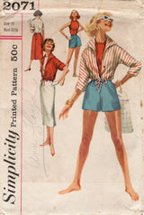 1950's Simplicity Summer Set Pattern with Shorts, Slim Skirt, Fitted Top and Blouson Jacket - Bust 31.5" - No. 2071