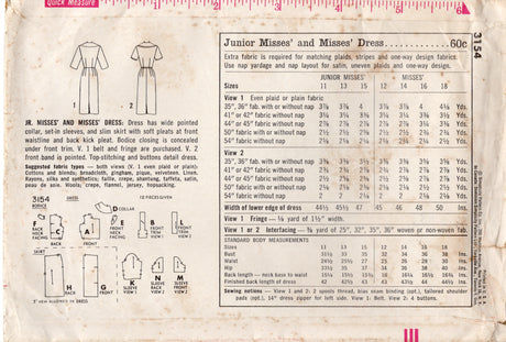 1950's Simplicity Tab Accent One Piece Dress Pattern - Bust 31.5" - No. 3145