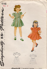 1940's Simplicity Child's Yoked Dress Pattern with Peter Pan Collar and Puff Sleeves - Chest 24" - No. 4148