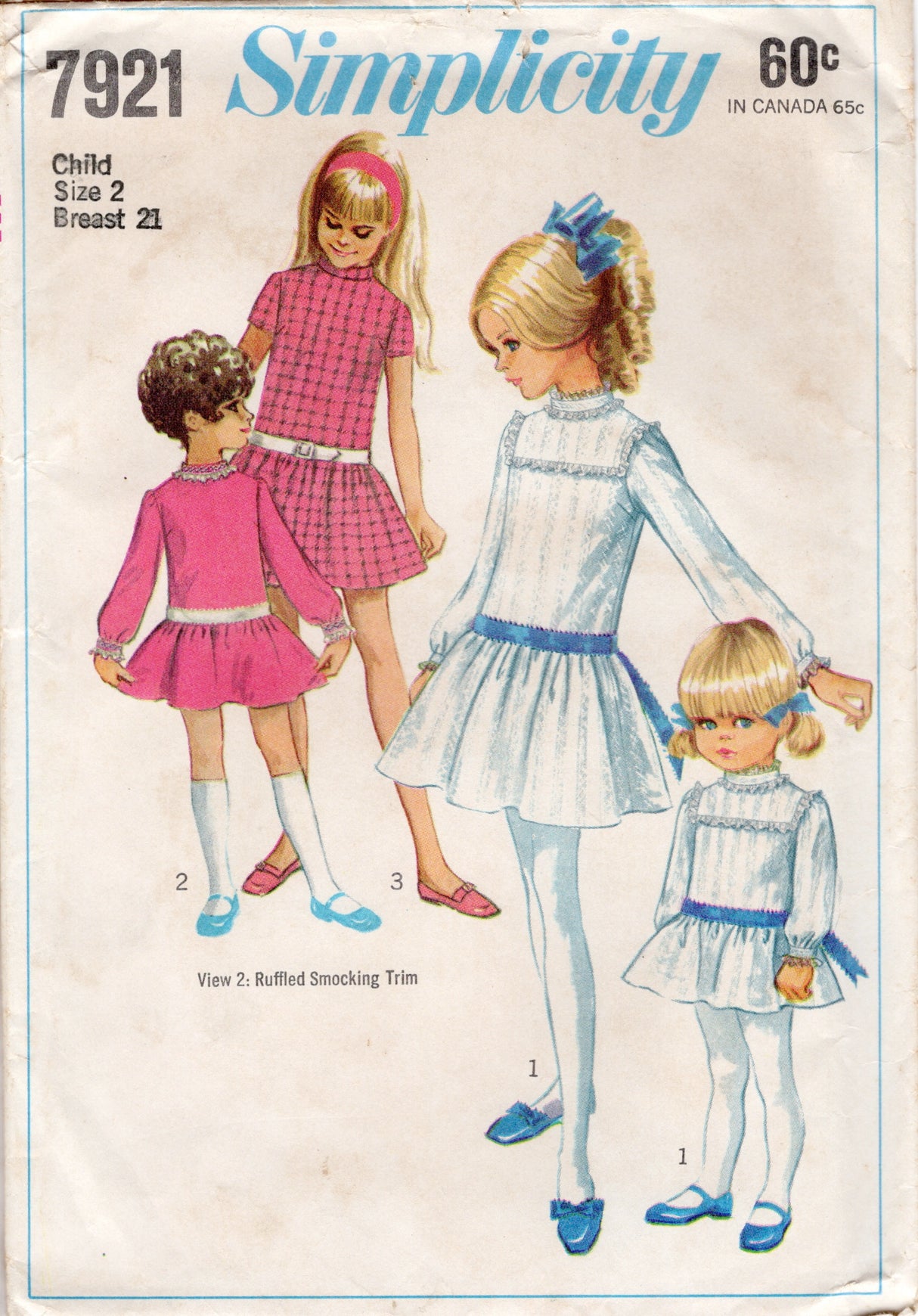 1960's Simplicity Child's Drop Waist Dress Pattern with Gathered Skirt - Chest 21" - No. 7921