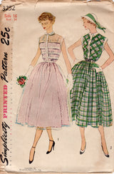 1950's Simplicity One Piece Dress with tucked bodice and full skirt pattern - Bust 34" - No. 3252