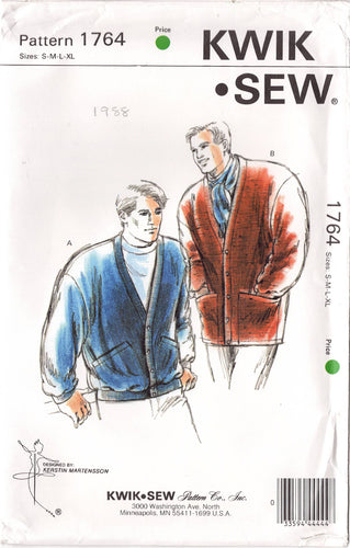 1980's Kwik Sew Men's Cardigan Sweater pattern - Chest 34-48