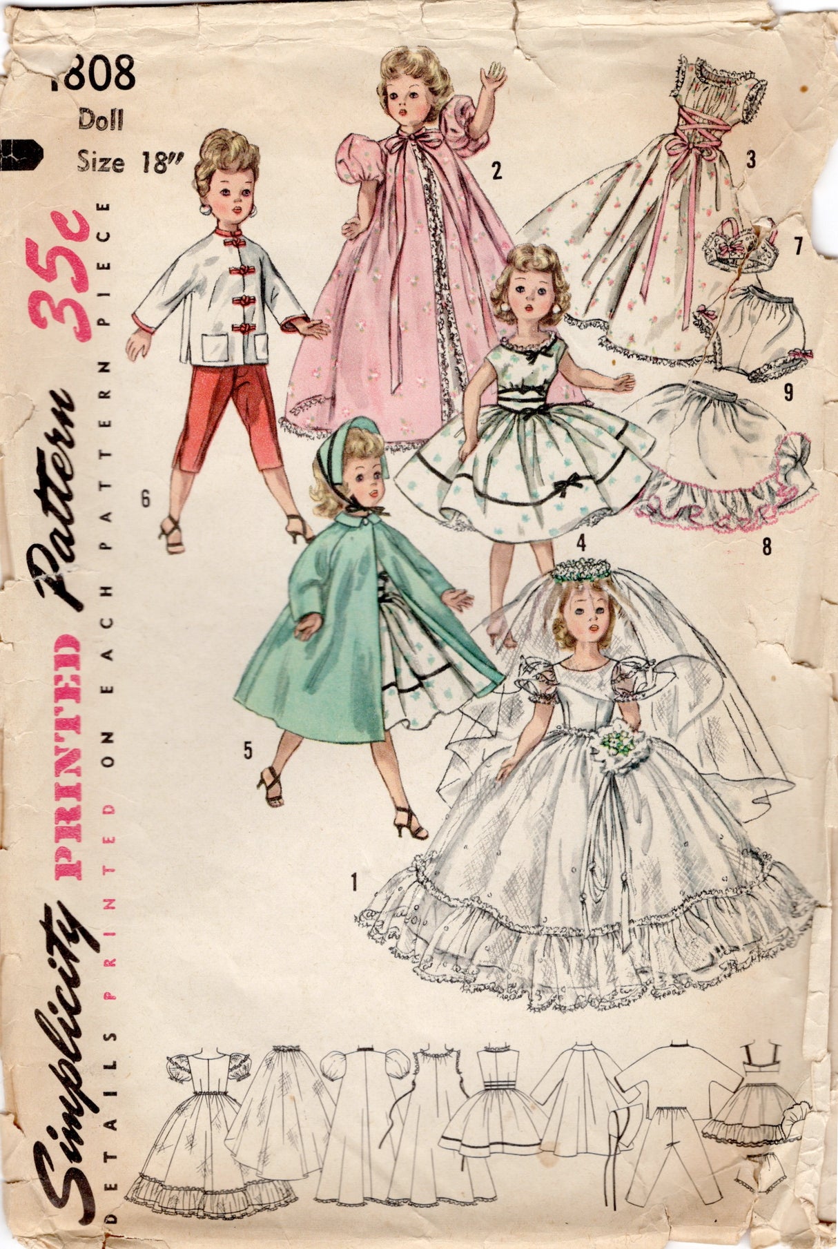 1950's Simplicity Revlon and Cissy Doll Wardrobe Pattern - 18" doll - No. 1808