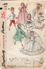 1950's Simplicity Revlon and Cissy Doll Wardrobe Pattern - 18" doll - No. 1808