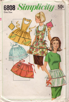 1960's Simplicity Full Apron or Half Apron with Kitchen or Sewing transfer - One Size - No. 6808