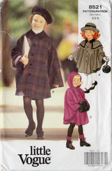 1990's Little Vogue Child's Cape with or without Hood pattern - Chest 21-23" - No. 8521