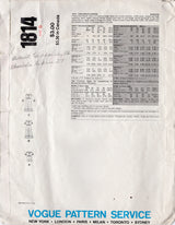 1970's Very Easy Little Vogue Child's Dress pattern - Chest 25" - No. 1814