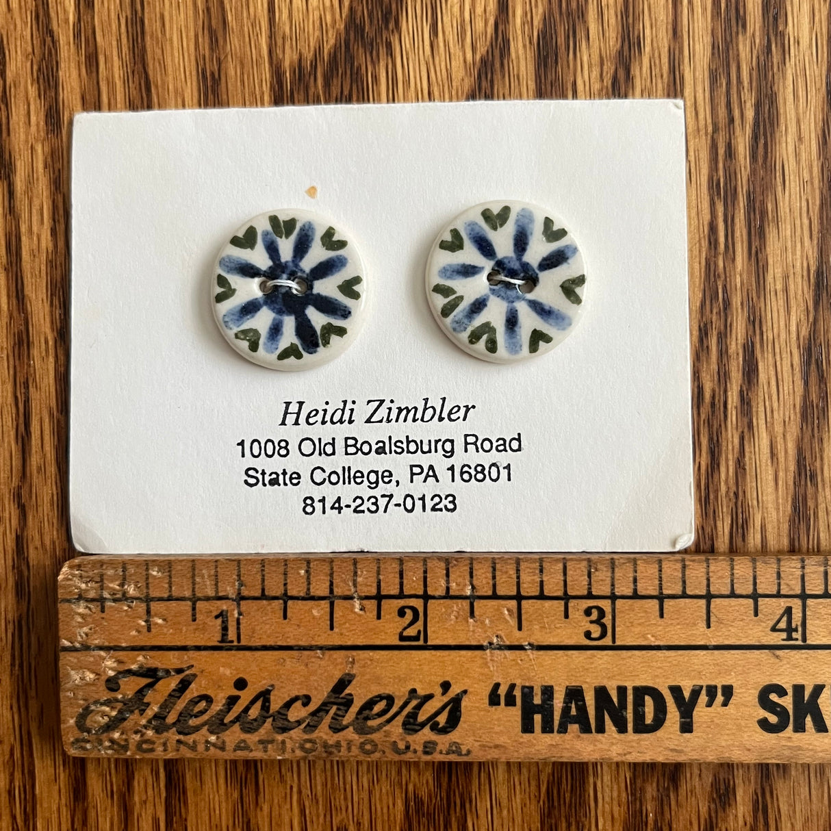 1980’s Heidi Zimbler Ceramic Buttons - Multiple Styles Available - Set of 2 - 15/16" -  on card