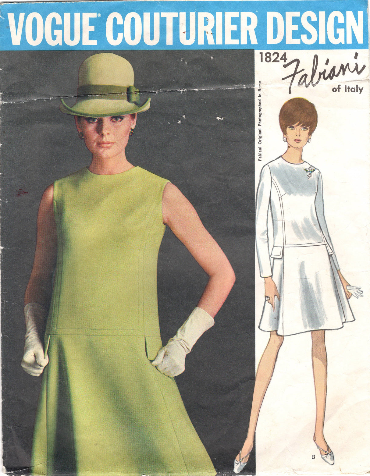 1960's Vogue Couturier Design Shift Dress with Top Stitch detail - Fabiani - Bust 36" - No. 1824