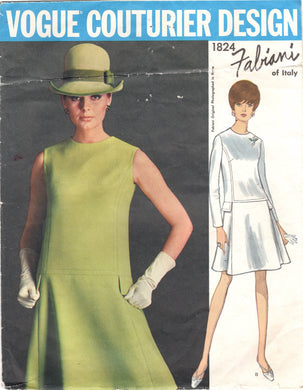 1960's Vogue Couturier Design Shift Dress with Top Stitch detail - Fabiani - Bust 36