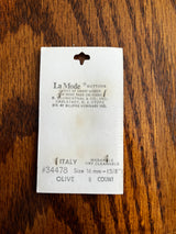 1980’s La Mode Olive Green Square Plastic Buttons - Set of 4 - 5/8" - on card