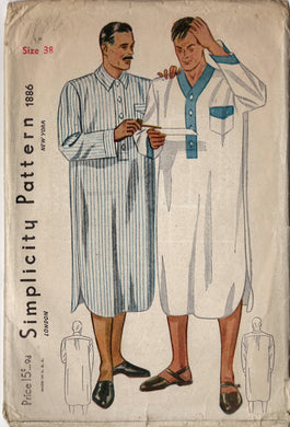 1930's Simplicity Men's Nightshirt Pattern - Chest 38