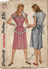 1940's Simplicity Day Dress with trimmed detail and bow - Bust 32" - No. 1912