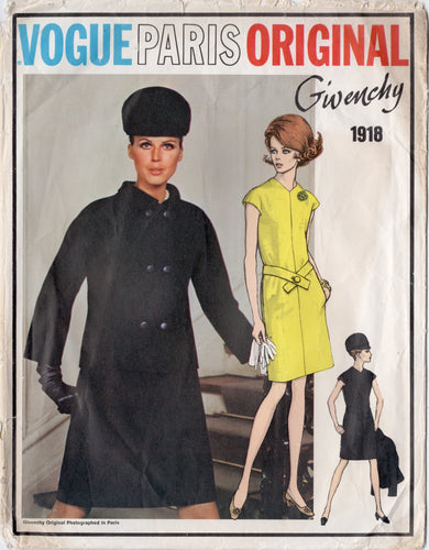 1960's Vogue Paris Original One-Piece Dress and Double Breasted Jacket Pattern - Givenchy - Bust 38
