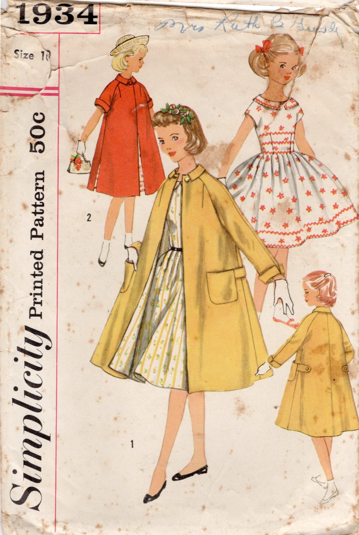 1950's Simplicity Child's Fit and Flare Dress and Coat Pattern - Chest 28" - No. 1934