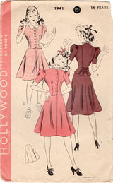 1940's Hollywood Child's Two Piece Dress with Back Bow - Bust 32" - No. 1941