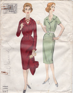1950's Vogue Couturier Design Sheath Dress Pattern with Pockets - Bust 36" - No. 197