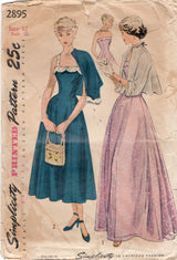 1940's Simplicity Princess Line Day Dress or Evening Gown and Flared Bolero Jacket Pattern - Bust 30" - No. 2895