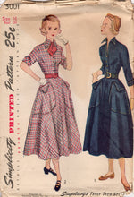 1940's Simplicity Shirtwaist Dress Pattern with Large Pockets and Tall Collar - Bust 34" - No. 3001