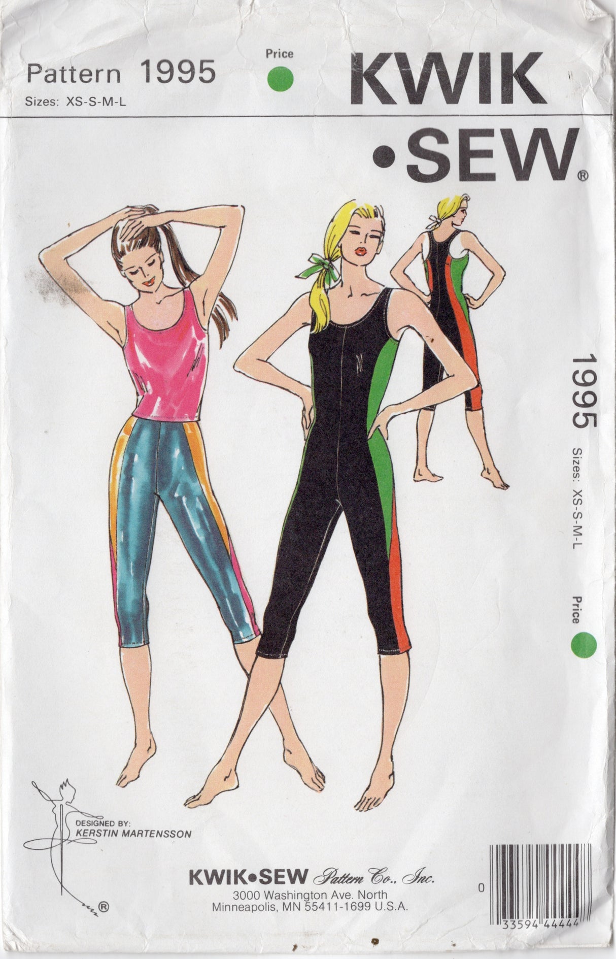 1990's Kwik Sew Unitard, Tights and Tank Top  - Bust 31.5-41.5" - No. 1995