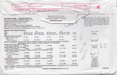 1990's Kwik Sew Men's Shorts  - Waist 28-42" - No. 2064