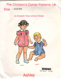 1980's Children's Corner Child's Smocked Romper Pattern with Peter Pan Collar - Size 18-24months  - No. 1A