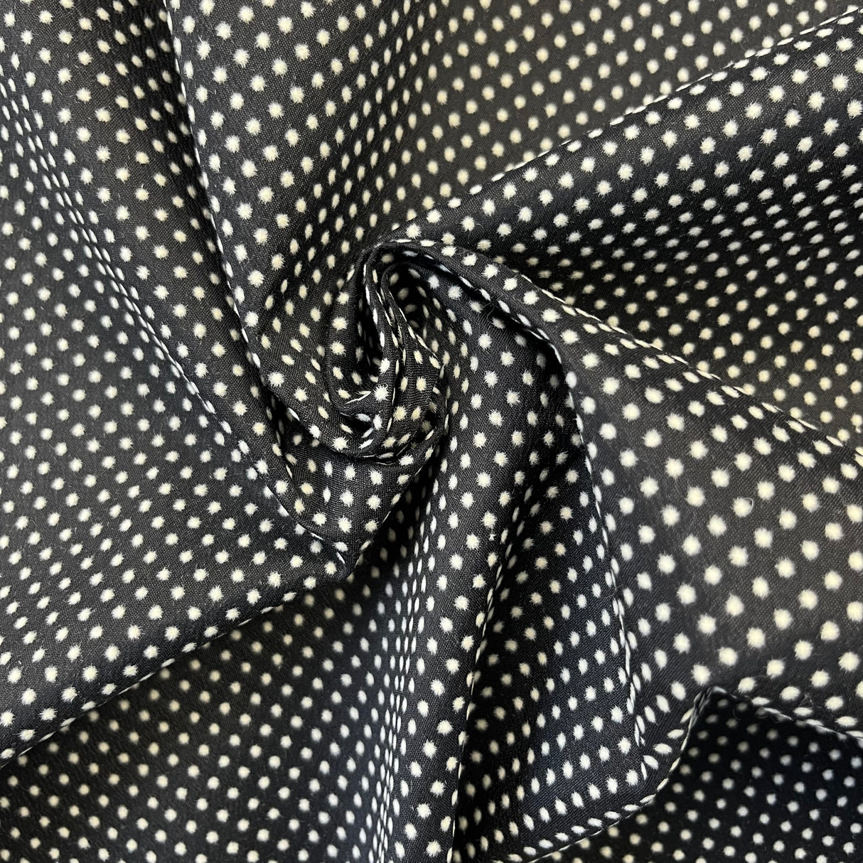 1970's Black Poly Crepe with White Swiss Dot