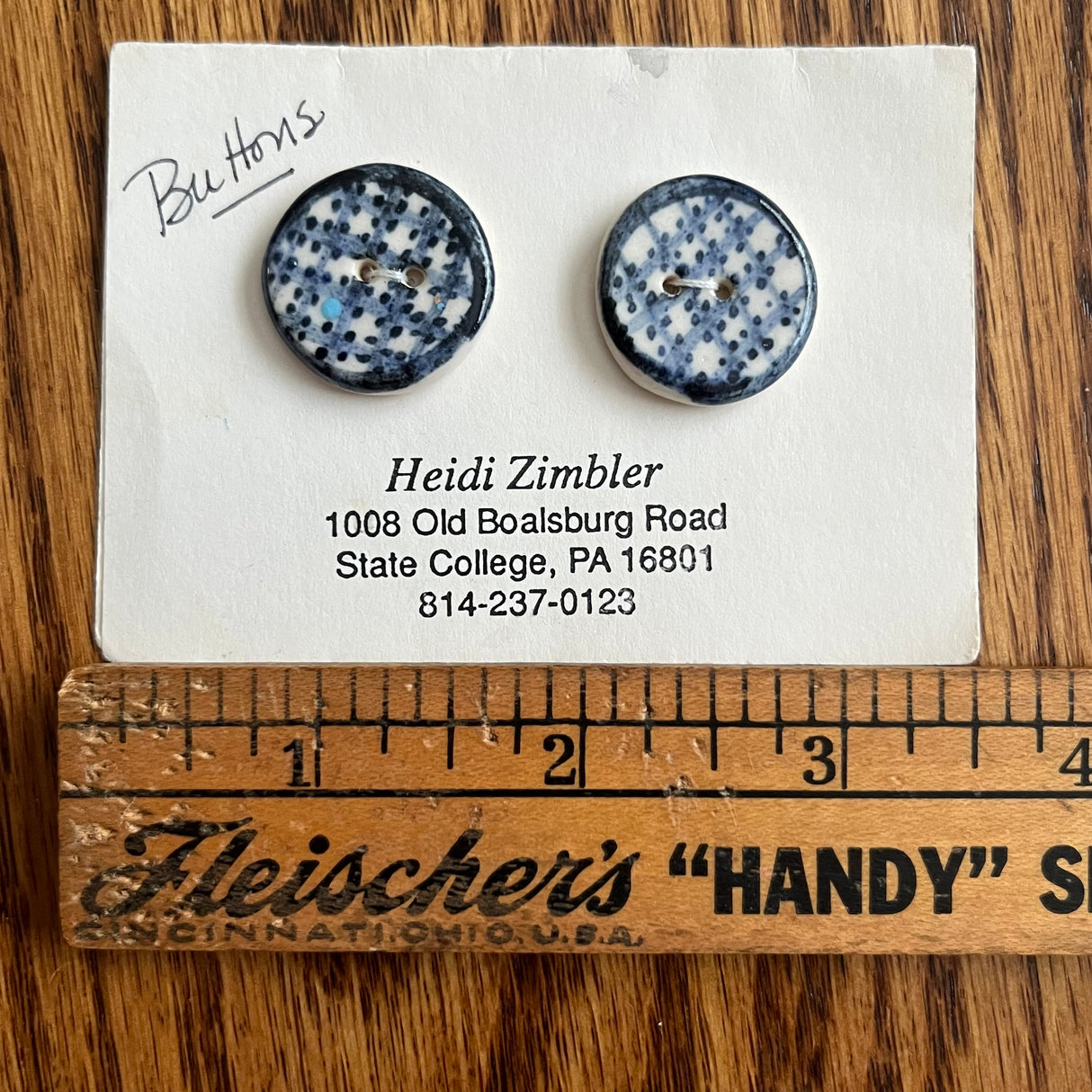 1980’s Heidi Zimbler Ceramic Buttons - Multiple Styles Available - Set of 2 - 15/16" -  on card