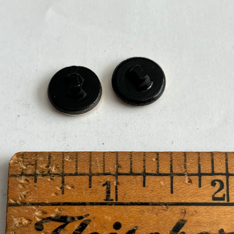 1960’s La Mode Black Glass Shank Buttons with Gold Leaf Design - Black - Set of 2 - 1/2"