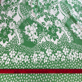 1970’s Green with White Mod Floral Border Print Double Knit Polyester Fabric - (P129)