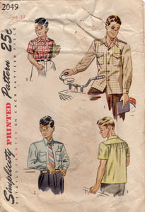 1940's Simplicity Boy's Button up Shirt - 10yrs - Chest 28" - No. 2049