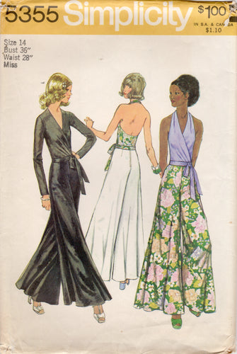 1970's Simplicity Halter or Surplice Wrap Top and Wide Leg Pants Pattern - Bust 36
