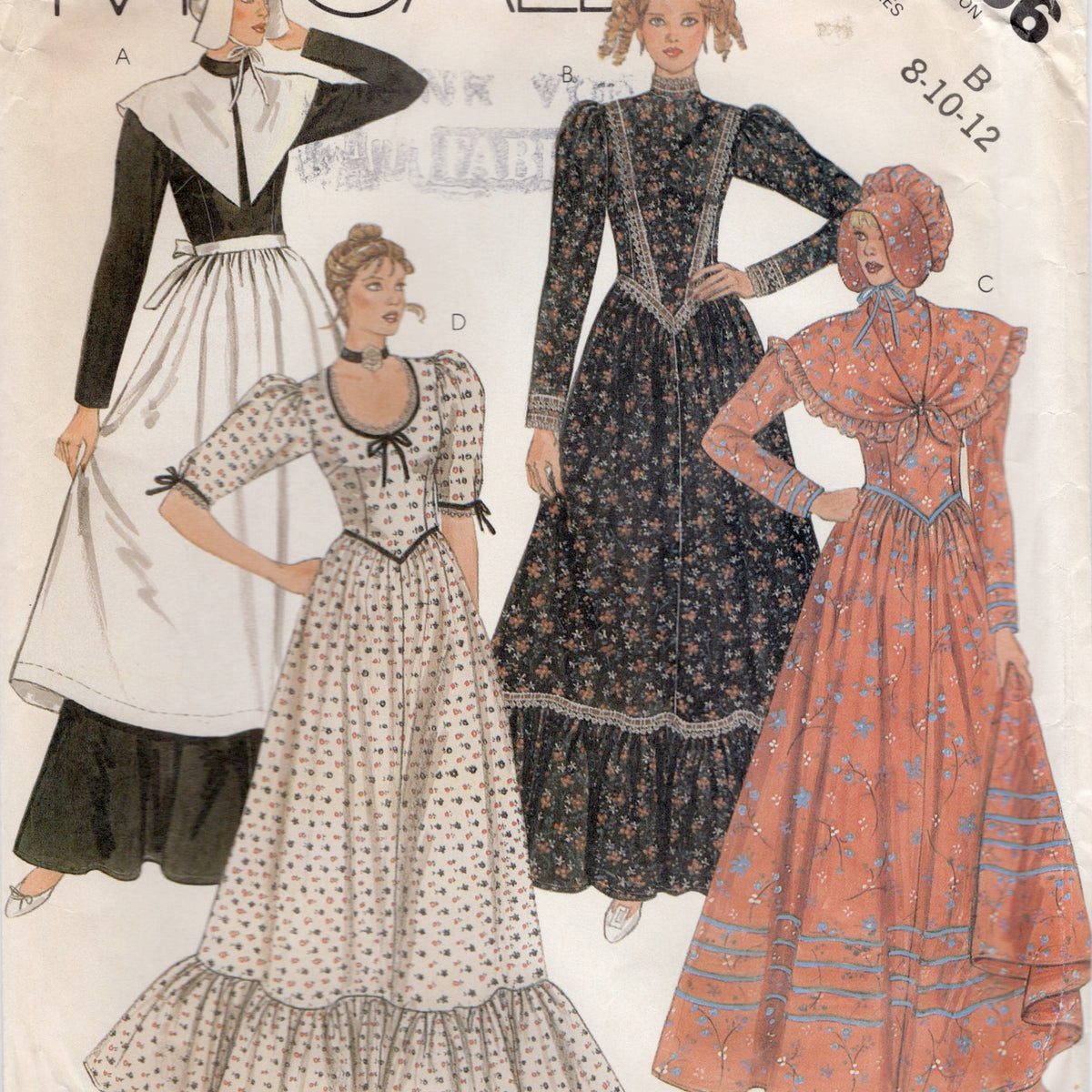 1980's McCall's Prairie and Puritan Dress, Collar and Bonnet Pattern ...