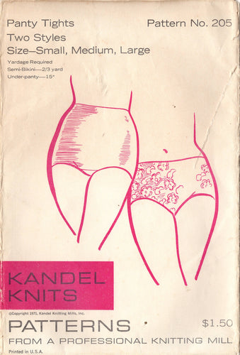 1970's Kandel Panty Tights pattern - Size S-L -  No. 205