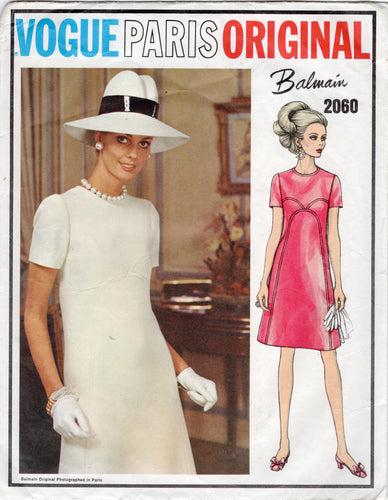 1960's Vogue Paris Original One Piece Mod Sheath Dress Pattern with Front Seaming Detail - Bust 36